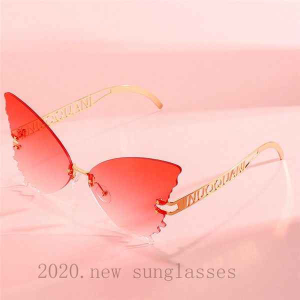 

2020 butterfly rimless sunglasses women designer fashion oversized punk sunglasses vintage eyewear uv400 fml, White;black