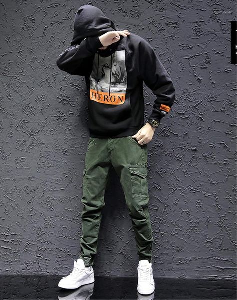 

street fashion mens trousers designer hip hop skateboard leggings mens cargo pants solid color more pockets summer high, Black