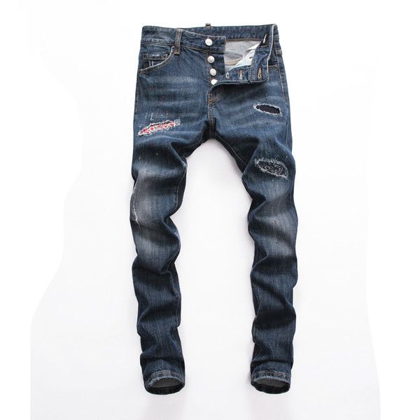 

new men distressed torn biker jeans slim fit for motorcycle biker cowboy fashion stylish hip hop mens jeans good quality, Blue