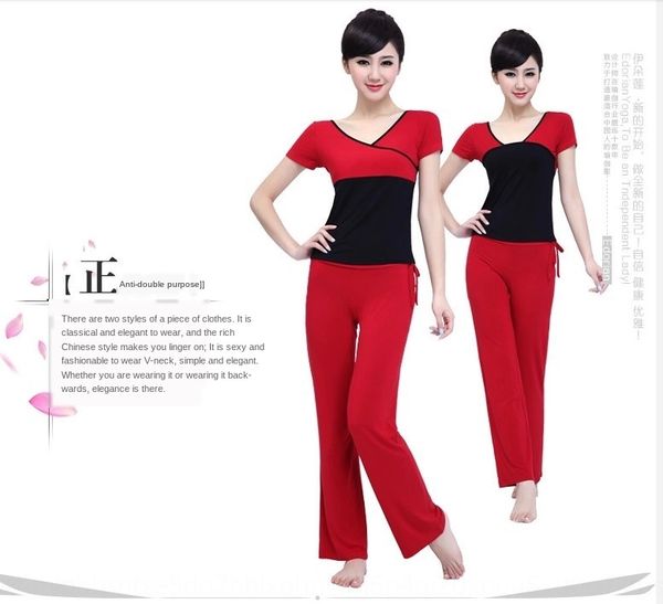 

yoga autumn mid-sleeved women modal yoga dance sports suit gym running exercise exercise fitness dance sports fitness suit, White;red