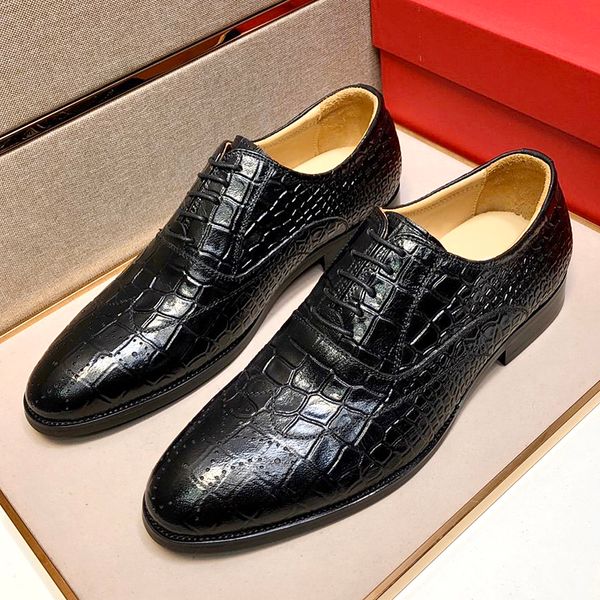 

new high-quality men's embossed leather dress shoes, men's fashion dress wedding shoes, men's high-quality cowhide lace-up wo, Black