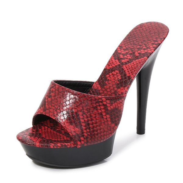 

slippers fashion wild high heels women large size 13cm15cm snake pattern heel shoes, Black