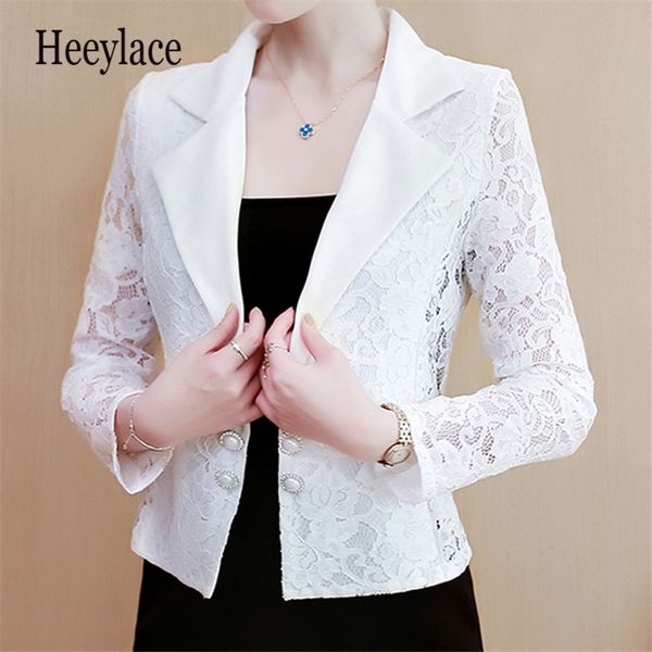

women elegant plus size short jacket new 2020 spring summer patchwork lace coats woman turn down collar slim white outwear, Black;brown