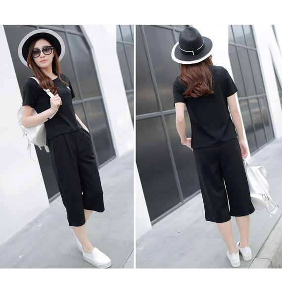 

korean-style wide-leg pants suit female summer 2018 new student casual loose cropped pants sports two-piece womens clothing, White;black
