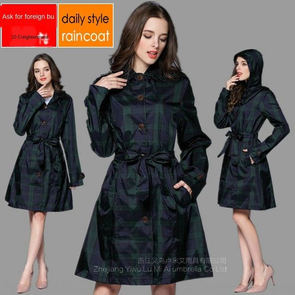 

large cloak windbreaker plaid belt style all-weather fashion windbreaker raincoat korean light breathable cute fashion poncho, Black