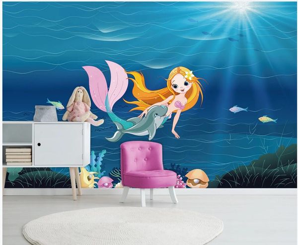 

3d wallpaper custom p mural on the wall dream mermaid dolphin coral children's room home decor 3d wall murals wallpaper for living room