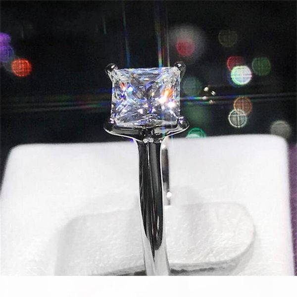 

classic real solid 925 sterling silver ring 2ct princess-cut sona diamond wedding jewelry rings engagement for women, Golden;silver