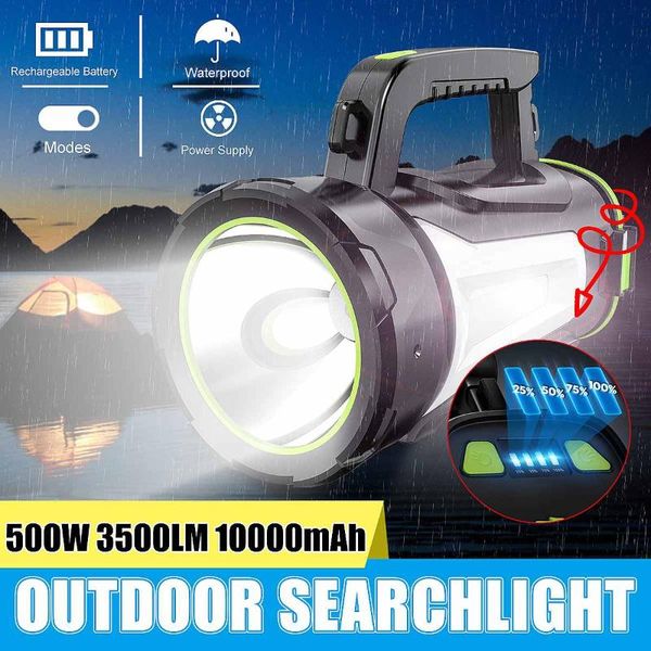 

portable lanterns 500w usb charging led work light torch 10000mah battery spotlight hand lamp camping lantern searchlight for fishing huntin