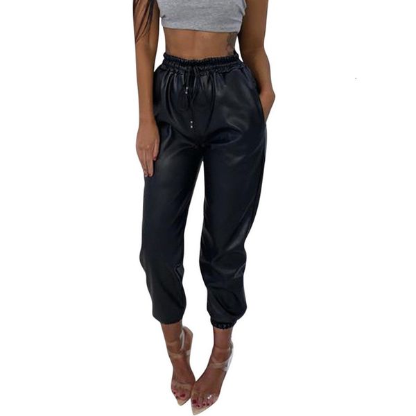 

autumn women leather pants women female winter solid womens ladies faux leather high waist joggers jogging bottoms pants trousers 11, Black
