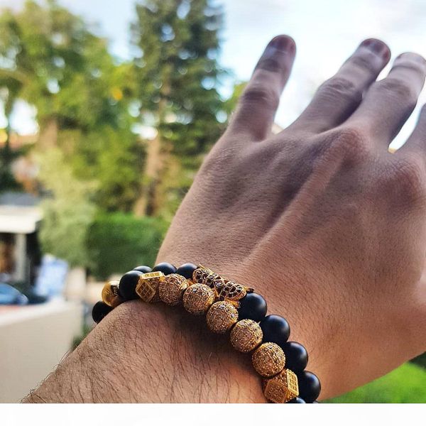 

r 2018 crystal ball ethnic hollow rivet charm bracelets set for women men jewelry matte beaded bracelet accessories, Golden;silver