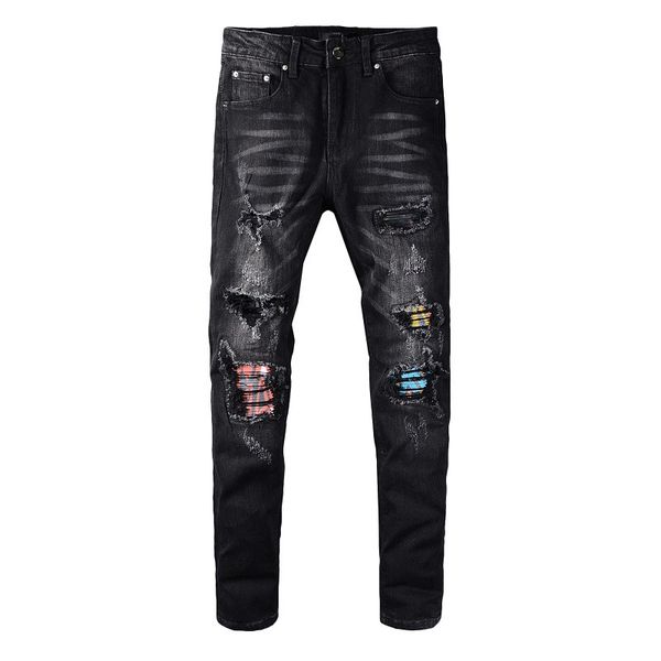 

new arrival mens designer jeans classic vintage trousers popular cowboy famous brand zipper designer hip hop holes denim, Blue
