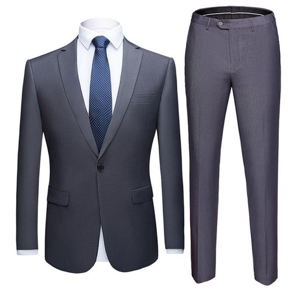 

dark grey men suits slim fit business uniform office suit wedding groom party 2-piece jacket pants notch lapel single button formal casual, Black