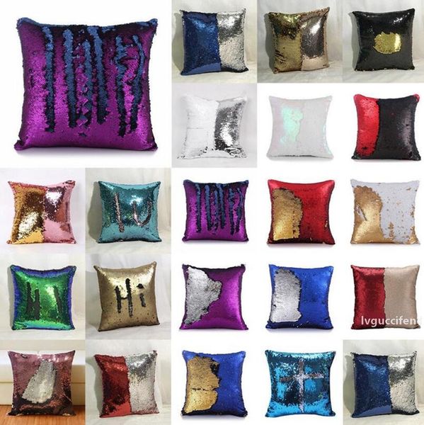 

diy mermaid sequin cushion cover 40*40cm double color reversible magical throw pillow case reversible pillowcase home car decoration ooa2673