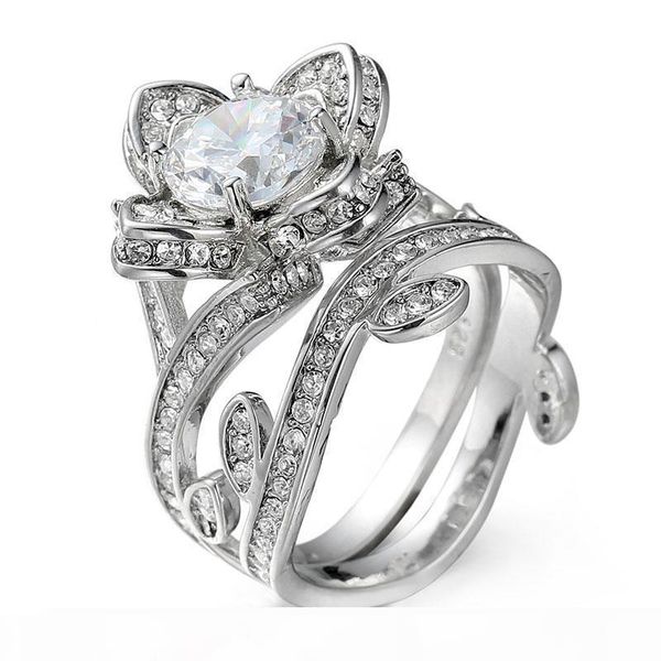 

925 sterling silver leaf flower round cut clear cz алмазный 4.50ct свадебные кольца, Golden;silver
