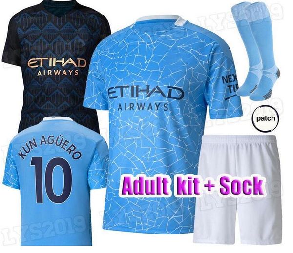 

new 20 21 sterling de bruyne kun aguero manchester soccer jersey city 2020 2021 sane jesus football shirt men sets uniform home, Black