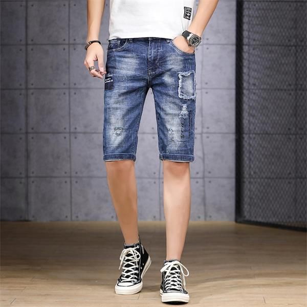 

2020 hip hop sweatpants skinny motorcycle denim shorts pants zipper designer shorts jeans casual fog givency patches ripped jeans, Blue