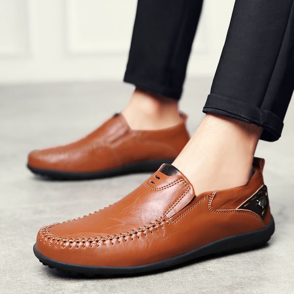 

men's winter loafers split leather slip on men casual shoes fashion quality driving moccasins loafers men flat shoes plus size47, Black