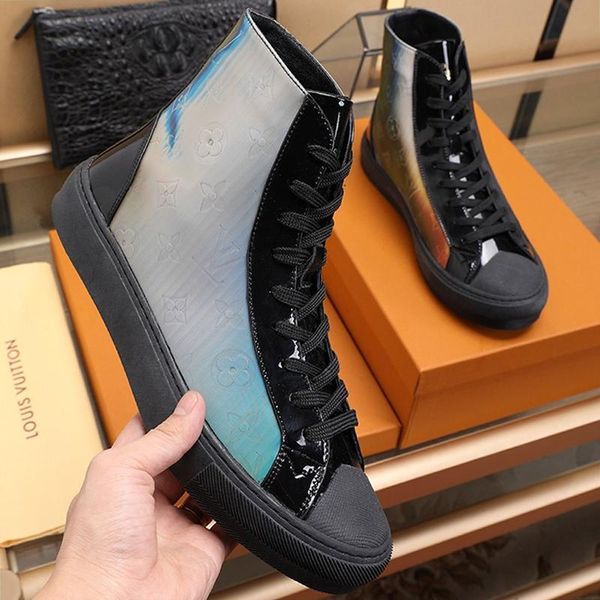 

new arrival tattoo sneaker boot mens shoes outdoor walking shoes high lace -up sports casual men boots fashion sneakers, Black