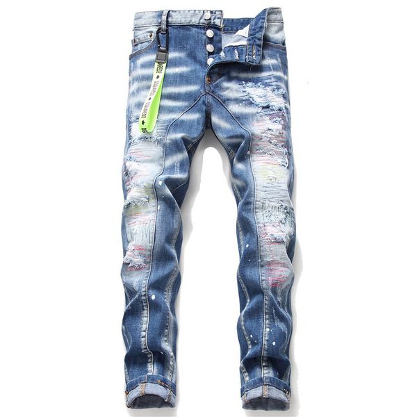 

pantalon homme jean 2020 новый дизайн мужские джинсы хип-хоп ripped узкие джинсы мужчины, Blue