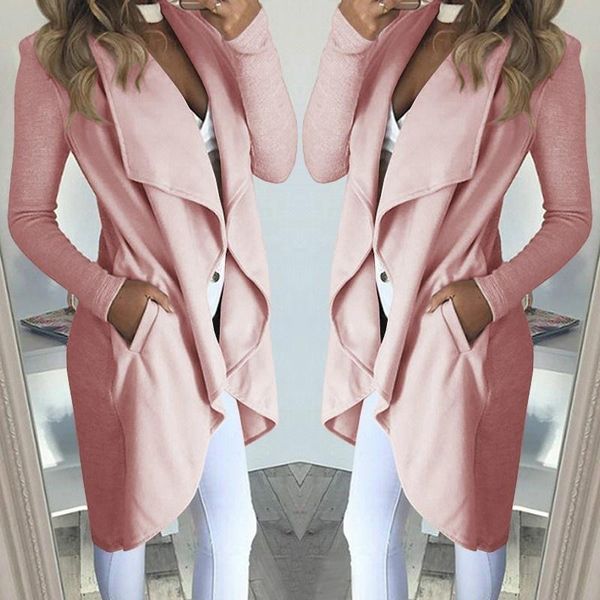 

female overcoat coats womens windbreakers autumn pockets long sleeve big lapel slim women casual long overcoat outerwear, Black
