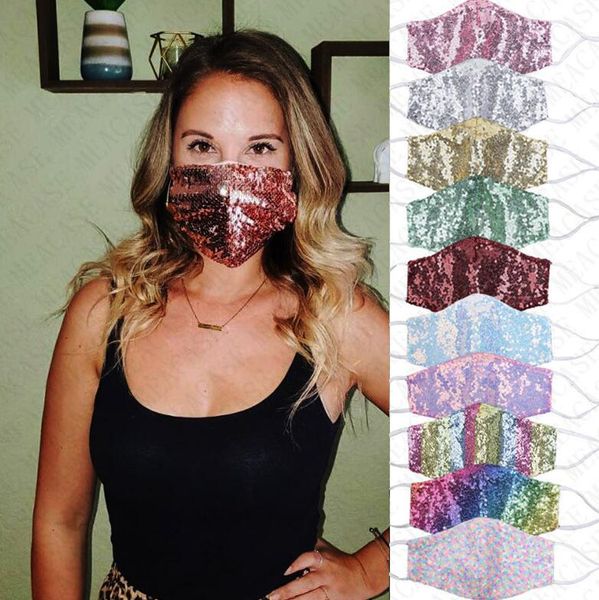 

2020 rainbow sequins face mask fashion brand washable mask summer women ladies sunproof dustproof mouth cover designer bling masks d72102, Black;white