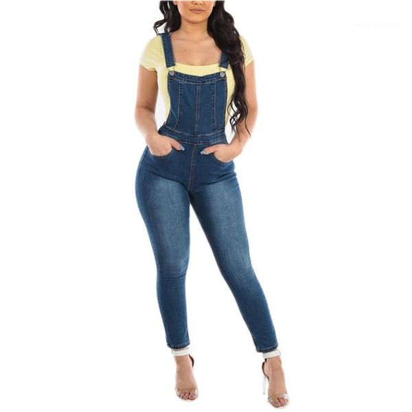 

females bleached demin sleeveless jumpsuits women light washed vintage overalls spring designer zipper fly pocket button jeans, Blue