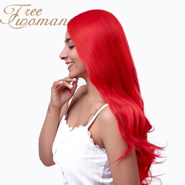 

oman long wavy synthetic wig 24in flaming red middle part with natural hairline women wigs heat resistant fiber party hair, Black