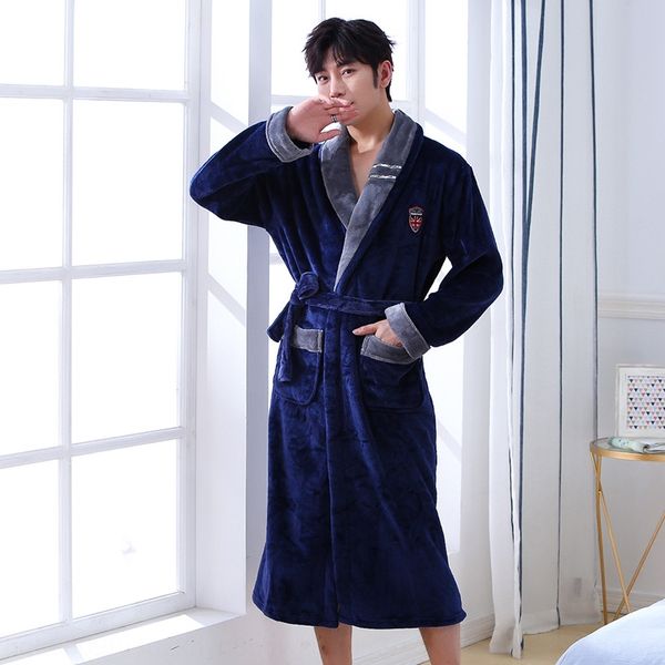 

season new flannel men's home long comfortable men's nightgown bathrobe pajamas home pajamas bathrobe available, Black;brown