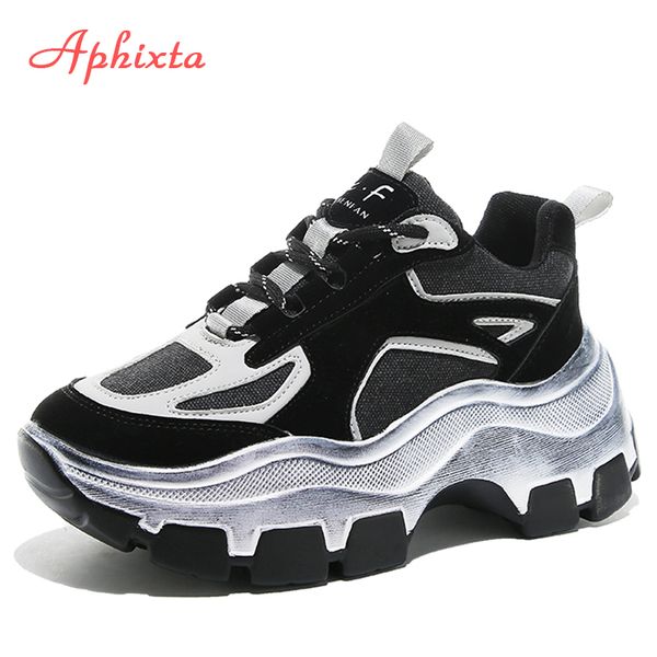 

aphixta winter platform sneakers women dropshipping thick bottom daddy shoe cow suede girls student leisure female shoes woman, Black