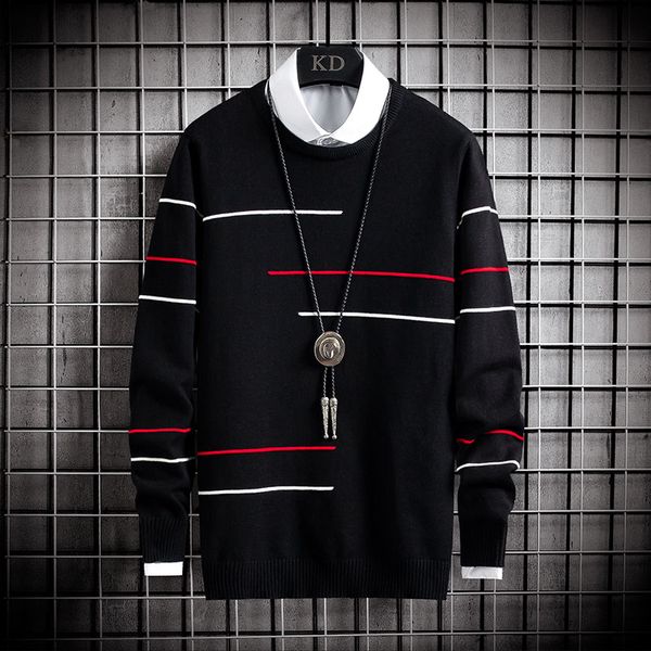 

2020 new autumn winter handsome sweater men round neck slim fit men's christmas sweaters and pullover men keep warm pull homme, White;black