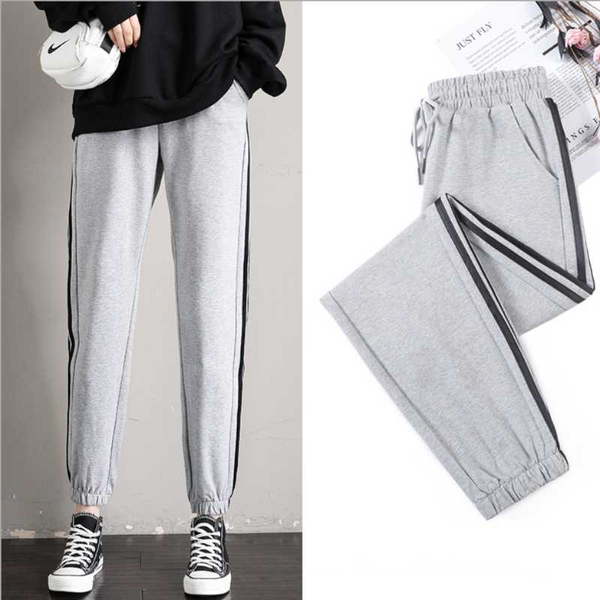 

x side stripes cotton joggers women sports pants sweatpants for women jogging running sports jogger sport joggings trousers, Black;blue