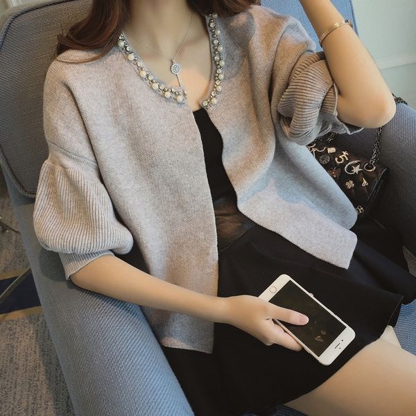 

uwokj new women's korean casual sweater knitted large size cardigan new women's korean casual sweater knitted large beaded coat si, White;black