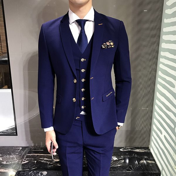 

new design navy blue mens wedding suits 2020 prom party groom tuxedos 3 piece set slim fit business male suit(blazer+vest+pants), White;black