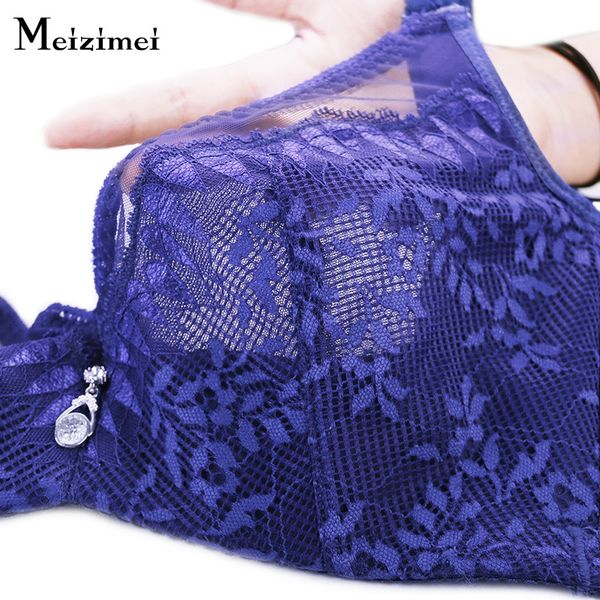 

meizimei ultra thin lace summer bras for women bh 42 44 bcd plus size push up gather bralette transparent brassiere girls, Red;black