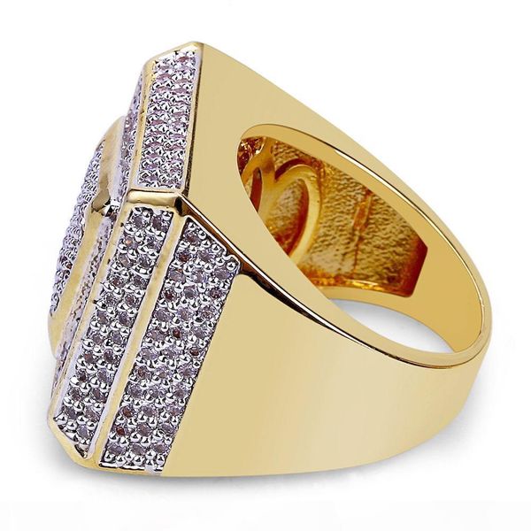 

new fashion 18k gold plated white cz zirconia rectangle rings diamond hip hop punk jewelry gifts for men & women 20mm size 7-11 wholesale, Golden;silver