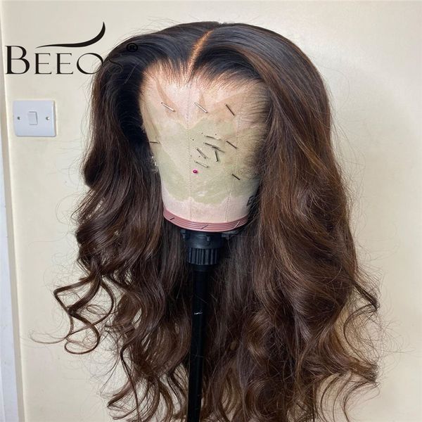 

360 180% colored human hair wigs brown color wigs long body wave remy preplucked ombre brown lace front wig bleached knots, Black
