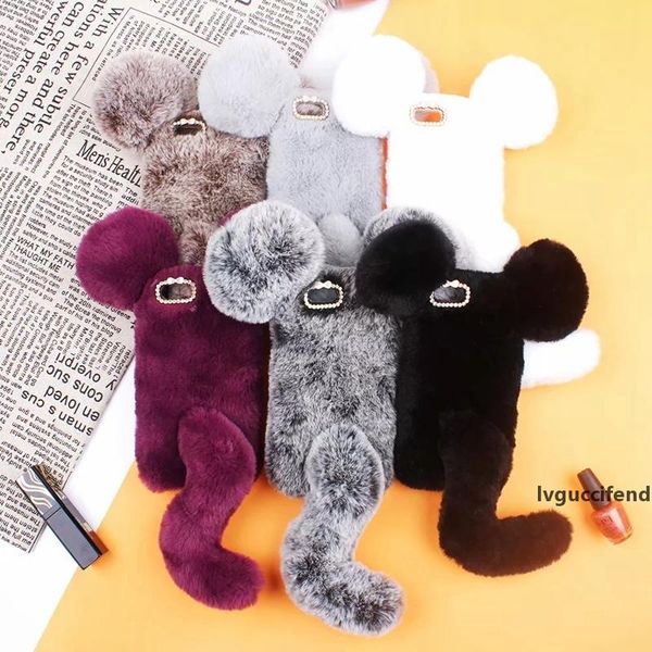 

3d mouse fur case for iphone xr xs max x 8 7 6s 6 cover fluffy fur cover soft tpu rabbit genuine hair plush cute lovely tail fashion luxury