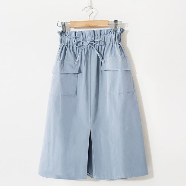 

spring chic midi skirt female 2020 summer pleated high waist long blue skirts women double beige korean skirt female, Black