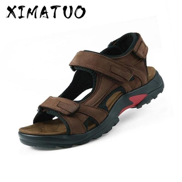 

sandal men sandals summer genuine leather sandals men outdoor shoes leather plus size 46 47 48, Black