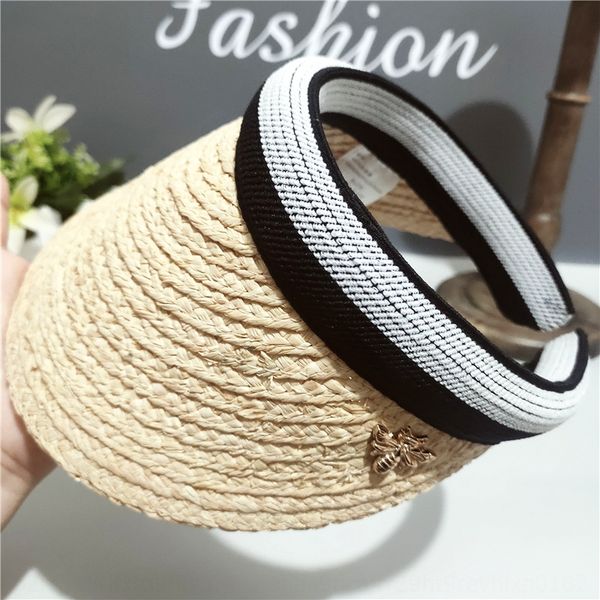 

paris french little fragrant wind straw lafite little bee empty hat holiday outdoor sunshade natural straw hat, Blue;gray