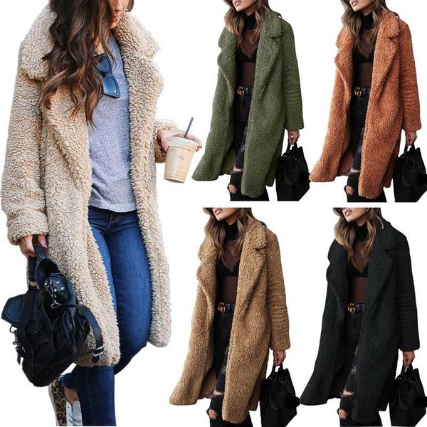 

women's down & parkas jacket coat wool fur soft thick plush autumn and winter 2021 warm lapel, Black