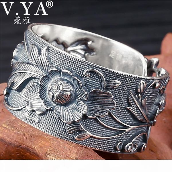 

в.я. vintage 999 pure silver emboss цветок кольца для женщин lover тайских серебряных ювелирных изделий аксессуаров день рождения мать дни п