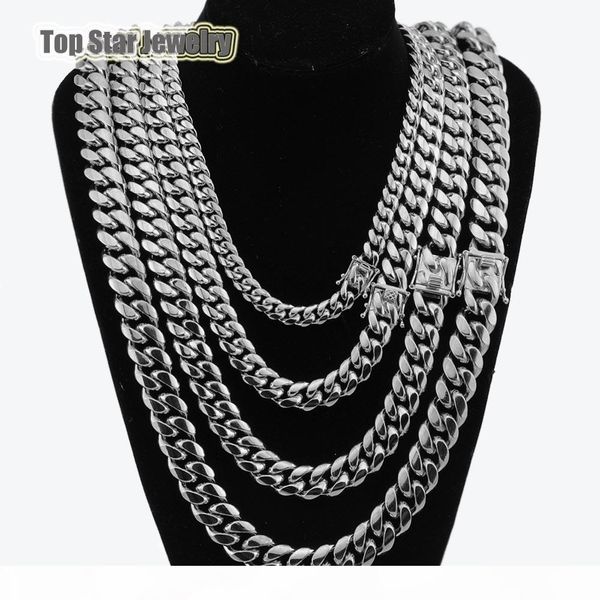 

8mm 10mm 12mm 14mm 316l stainless steel jewelry high polish miami cuban chain necklace men punk curb chaindragon-beard clasp 24" 26&quo, Silver