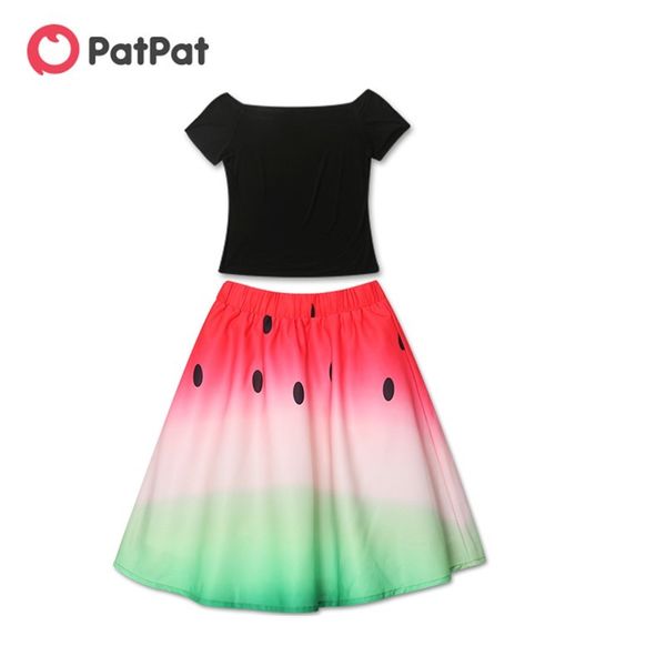 

patpat 2-piece watermelon dress and tee set mommy and me off shoulder elastic waistband spring for baby girl mom 170cm  xl y200713, Blue