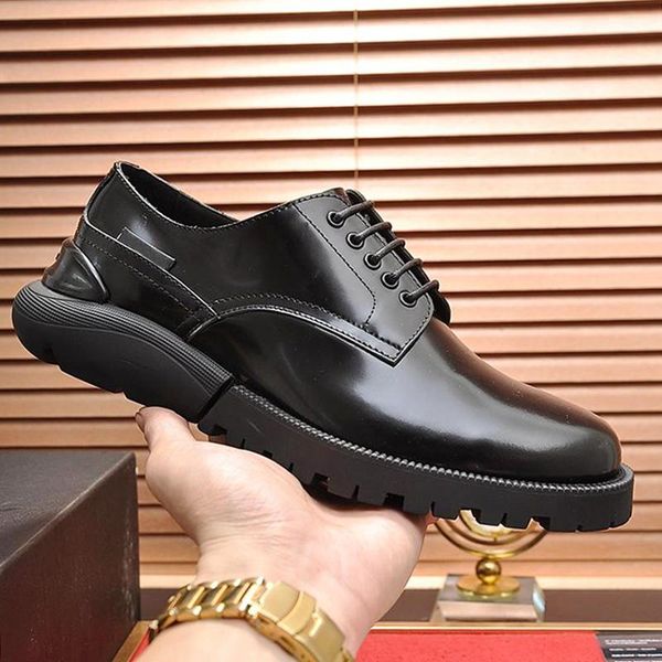 

derby mens shoes drop ship lightweight business vintage leather dress for male wedding formal flats round toe lacing office work shoes, Black