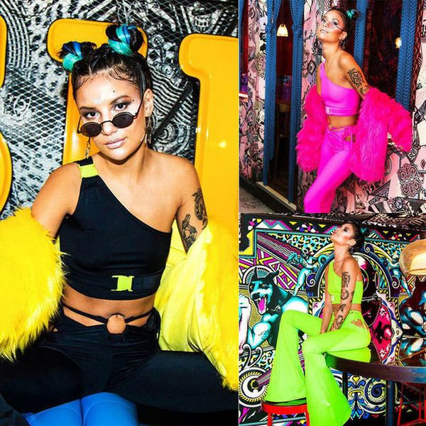 

button fluorescent hip hop one shoulder cool women bustier bra front buckle bralette crop unpadded party, White