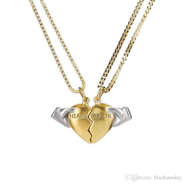 

hip hop jewelry for couple broken heart fashion pendant necklace charm love gold silver twisted chain