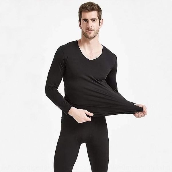 

w54j4 men's self-heating seamless elastic thin thermal underwear set women's fleece solid color base warm underwear and autumn clo, Black;brown
