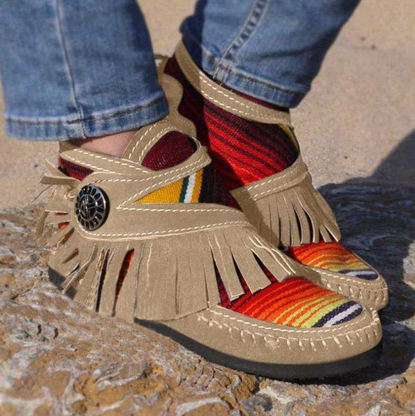 

women ankle boots 2020 rainbow stripes slip on flats shoes sewing tassel shoes female casual boots autumn winter, Black