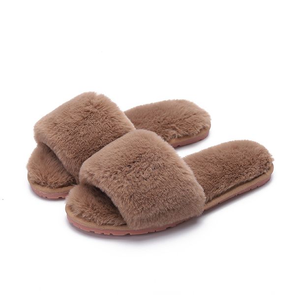 

women home slippers winter warm shoes woman slip on flats slides female fashion plush flip flops faux fur slippers plus size, Black